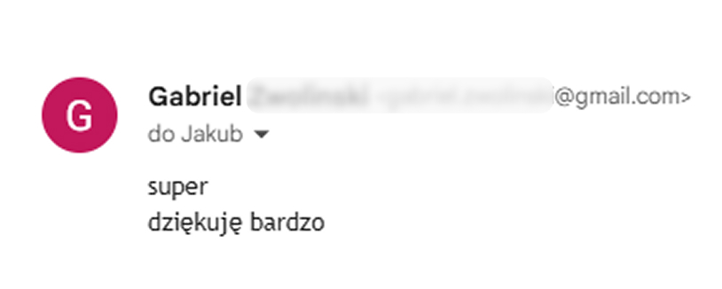 Opinia od Gabriel - super dziękuję bardzo